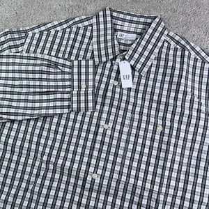 NEW GAP Shirt Mens Large Grey Plaid Poplin Boxy Fit Long Sleeve Casual NWT